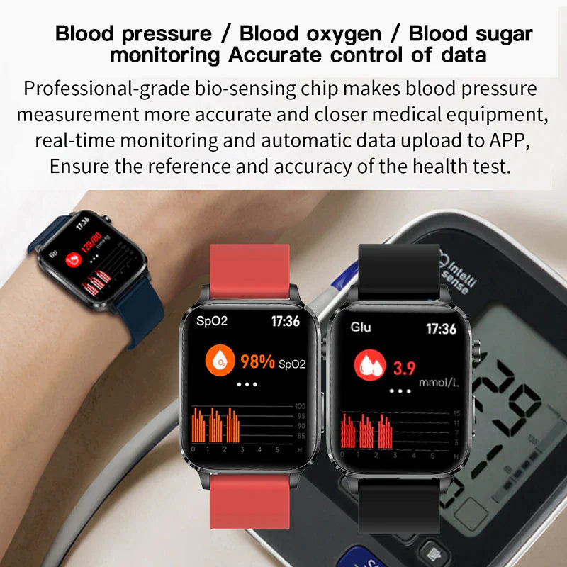 "Smart Blood Sugar Monitor Watch - Health & Fitness Tracker for Men and Women"